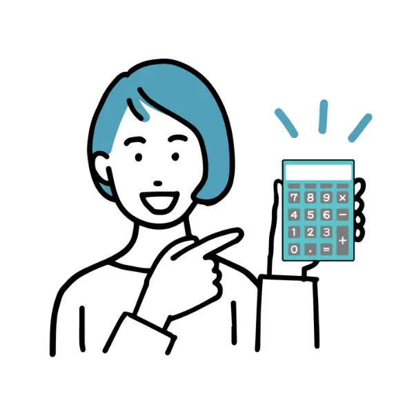 明瞭な料金プランを案内するタブレットを指差す女性のイラスト(完全成功報酬制の強調)